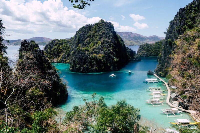 Mountainous islands in a lagoon